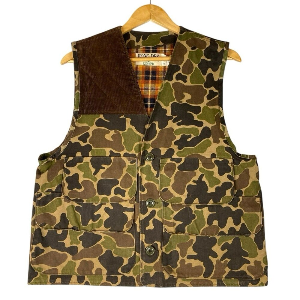 Vintage Redhead Bone Dry Camo Hunting Vest M USA Canvas Flannel Game Bag READ